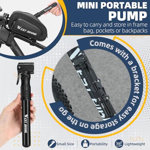 Image of Bicycle Pump Mini Bike Pump - Aluminum Alloy Cycle Pump for Presta & Schrader Valve, Portable Lightweight Bike Tyre Pump Fast Tyre Inflation Mini Air Pump for Mountain Road Bike Ball Pump