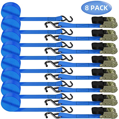 Ohuhu 8-Pack Ratchet Tie Down Strap Blue, Ratchet Tie Downs Logistic Straps