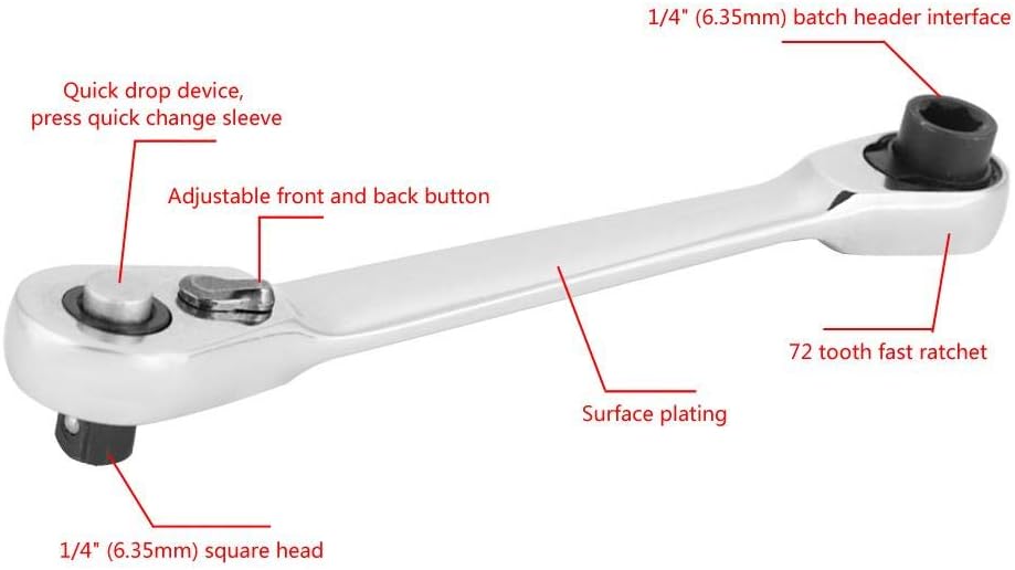 Qiilu 1/4" Mini Ratchet Socket Wrench Screwdriver Hex Torque Wrench Hex Head Allen Wrench(130mm)