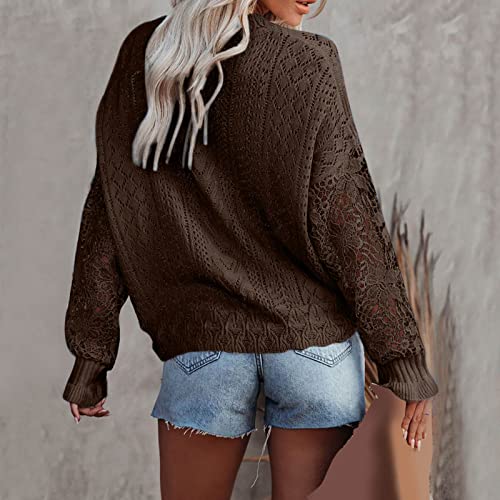Lace Fall Sweaters Aesthetic Winter Autumn Sweaters for Teen Girls Knitted Casual Jumper Tops Color Block Trendy Coffee4