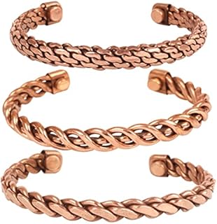 Touchstone Copper magnetic healing bracelet Tibetan style. Hand forged with solid and high gauge pure copper. Set of 3 different designs in rope braid style.