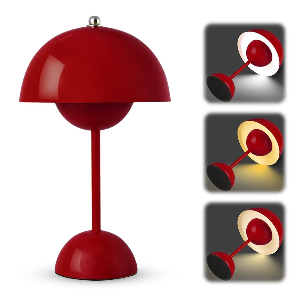 Lámpara de mesa LED inalámbrica, con batería, lámpara de noche, lámpara de seta, lámpara de mesa táctil, regulable con 3 modos de brillo, 3000 K-6000 K, lámpara de mesa retro LED recargable para