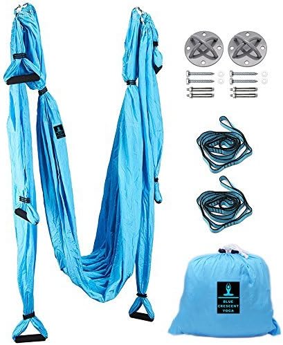 Blue Crescent Yoga-Aerial Yoga Swing, Trapeze Hammock for Yoga, Aerial Silks, Inversion Exercise Equipment, Home Gym Fitness Equipment - Purple Color. Mounting Kit not included