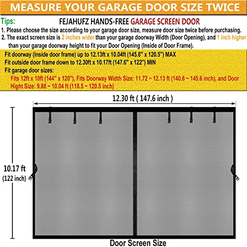 Image of Magnetic Garage Door Screen 12x10ft for 1 Car Doors Durable Fiberglass Heavy Duty Mesh Magnetic Net, Pets Friendly Retractable Carport Garage Patio (Black, 12x10ft)