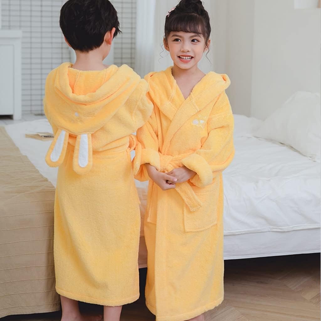 XUEMML Boys Girls Bathrobe Soft Towel Hooded Robe Terry Cloth Cotton Bathrobe，Unisex Cotton Highly Absorbent Bathrobe (Color : Orange, Size : 1-3)