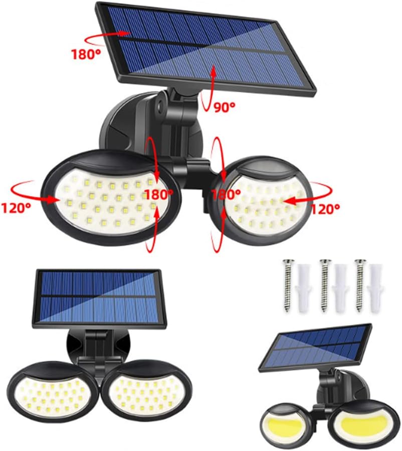 Aolyty Solar Lights Outdoor 2 Head Motion Sensor Lights 56 Bright LEDs Flood Light, 6500K Solar Powered Security Waterproof Wall Light for Garden Garage Yard Patio