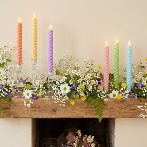 Image of Baquler 6 Pcs Flameless Taper Candle Pastel Twisted LED Taper Spiral Candlestick 9.65 Inch Colorful Battery Operated Candles Centerpieces for Spring Tea Party Wedding Birthday Easter Home Decor