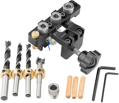 3 in 1 Woodworking Dowel Jig with Positioning Clip Adjustable Drill Guide Puncher Locator Carpenter Tool