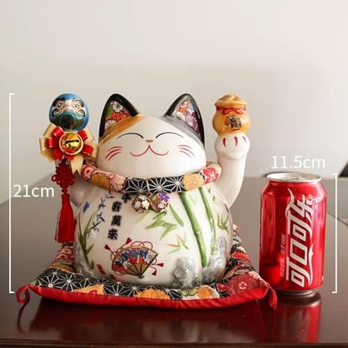 Ceramiczny kot szczęścia, Chińska figurka kota szczęścia Feng Shui, idealna do otwierania prezentów i dekoracji domu