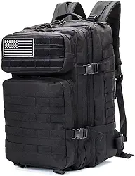 Mochila tática militar, 45 litros, sistema Molle, mochila para uso militar, mochila de emergência para caminhadas, acampamentos e atividade ao ar livre - Preta