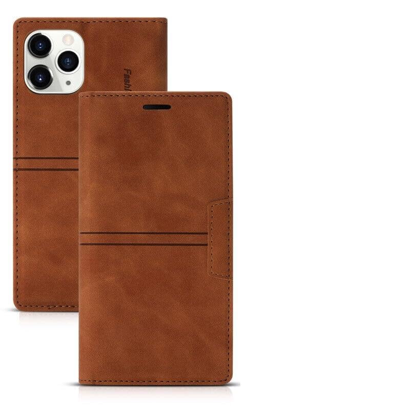 Étui magnétique iPhone 16 Pro Max marron fermeture automatique et clapet rigide
