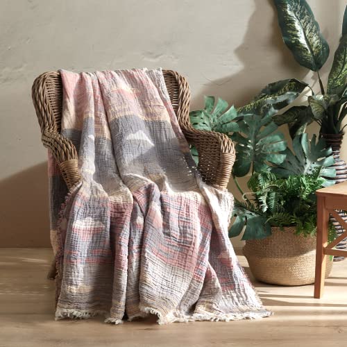 Aurora Cotton Blankets Queen Size Summer Blanket, Cotton Couch Cover, Lightweight And Breathable Muslin Blanket For Sofa, Bed, Chair, Queen Size Boho Throw Blanket 87X95 #TOP2