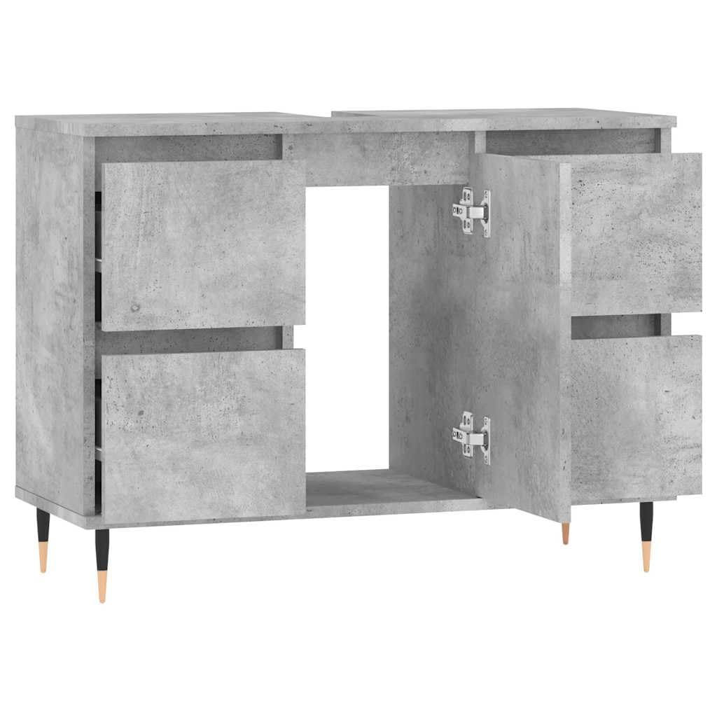 Mueble de Baño en Madera de Ingeniería Gris Hormigón 80x33x60 cm con 4 Cajones y Compartimento, Armario de Almacenaje con Puerta Ajustable y Patas de Hierro para Estabilidad,