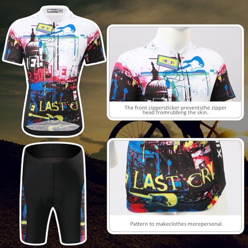 SXSHUN Jungen Radtrikot Set Kinder Mädchen Fahrrad Anzug Unisex Kurzarm Trikot+Radhose mit 3D Sitzpolster Atmungsaktiv Radsport Bekleidung, Weiß+Schwarz, 152-158