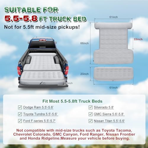 Sokeface SF-CS027 Truck Bed Mattress For 5.5-5.8Ft Short Truck, Maximized Space Design, Effortless Setup,Wireless Rechargeable Pump, Full Size, With Carry Bag, For Truck Campingtravel Outdoor, Patent Pending thumb #3