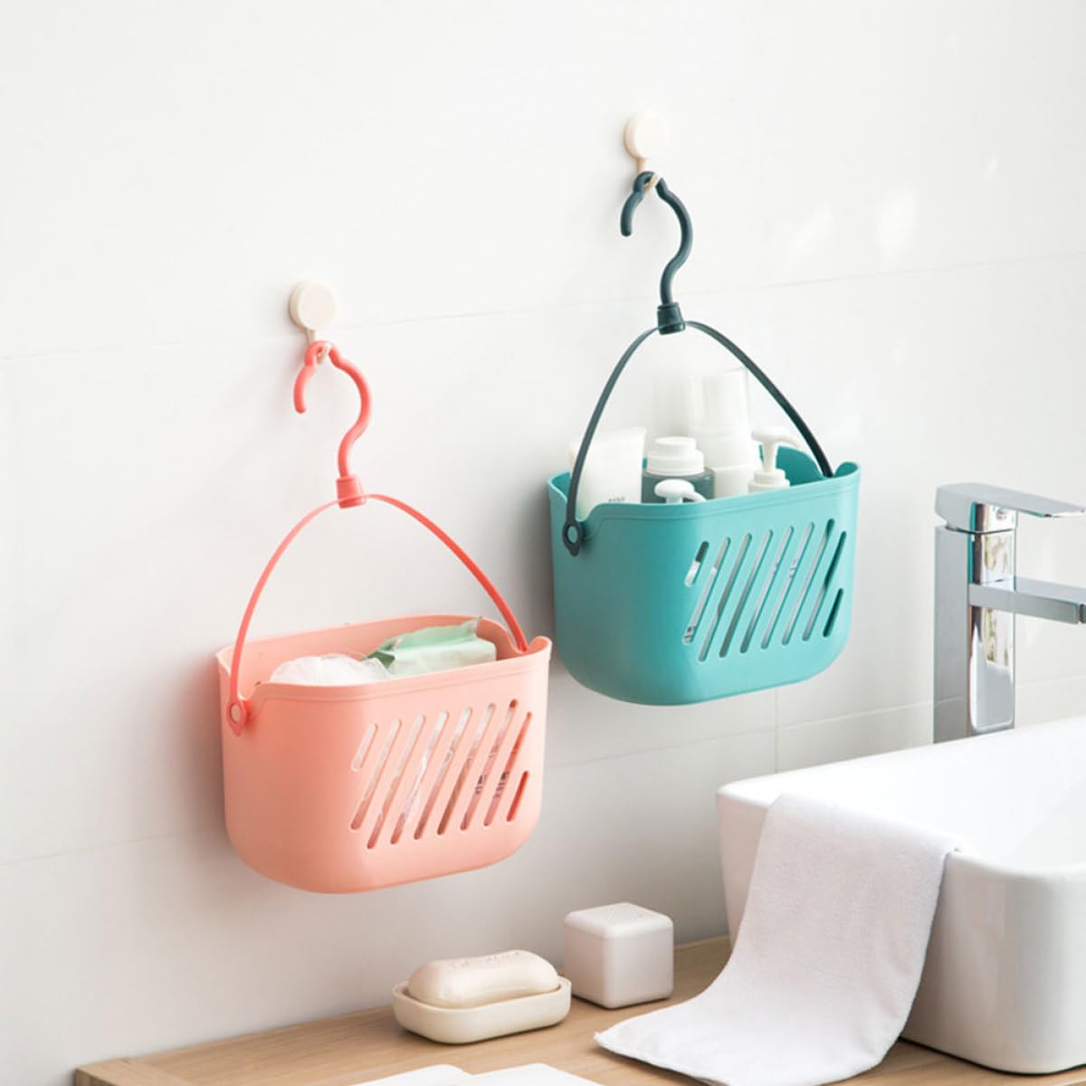 Veemoon Cesta Colgante de Pared para Baño 4 Piezas Plástico (,) Organizador de Ducha Portátil para Gel, Champú y Accesorios de Limpieza