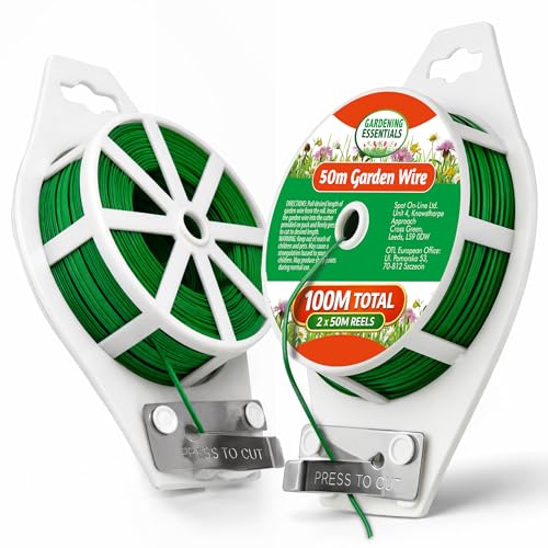 SOL 100m Garden Wire - 2 x 50m Garden Wire with Dispenser & Cutter Heavy Duty Plant Ties for Climbing Plants Shrubs Trees & House Plants Built-In Cutter for Quick & Easy Use for Supporting Vines