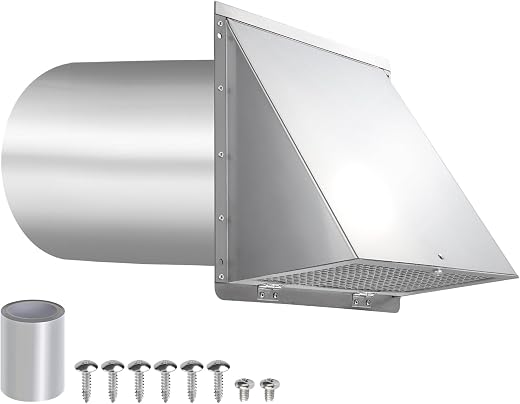 6 Inch Hooded Wall Vent with Screen and Damper,6 Inch Exhaust Vent Cover Cap for Outdoor Kitchen Range Hood Dryer Ventilat...