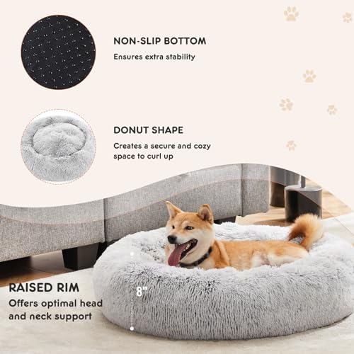 Image of NEWBULIG Round Donut Dog Bed, Large Sized Beds for Indoor Cats and Dogs, Machine Washable Pet Sofa with Anti-Slip, Super Soft Durable Fabric, 37x37 Inch, Grey