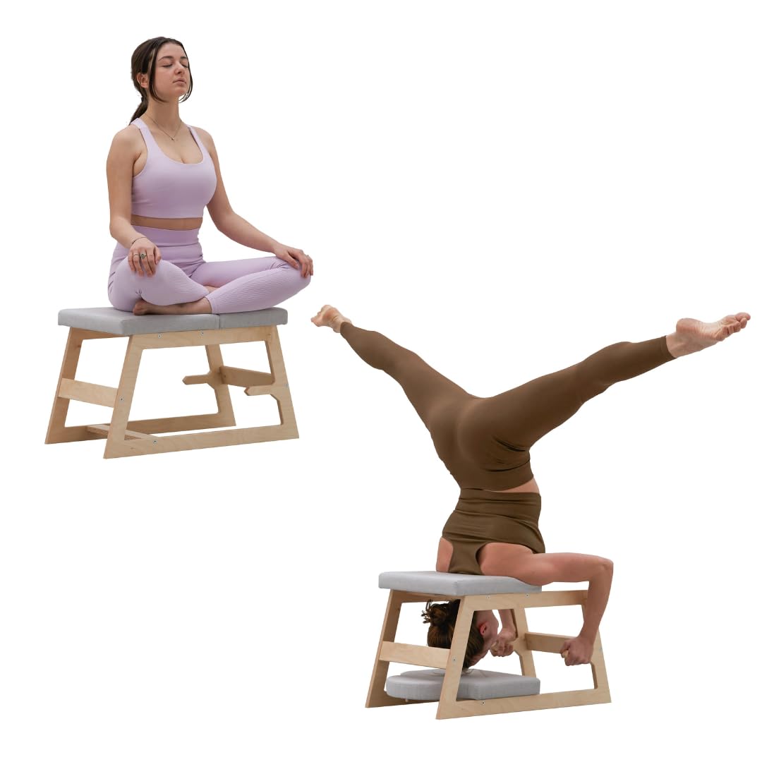 MeansWood Nap Naturale | Yoga and Fitness Bench | Inversioni Stool | Sirsasana Stool | Robust and Safe
