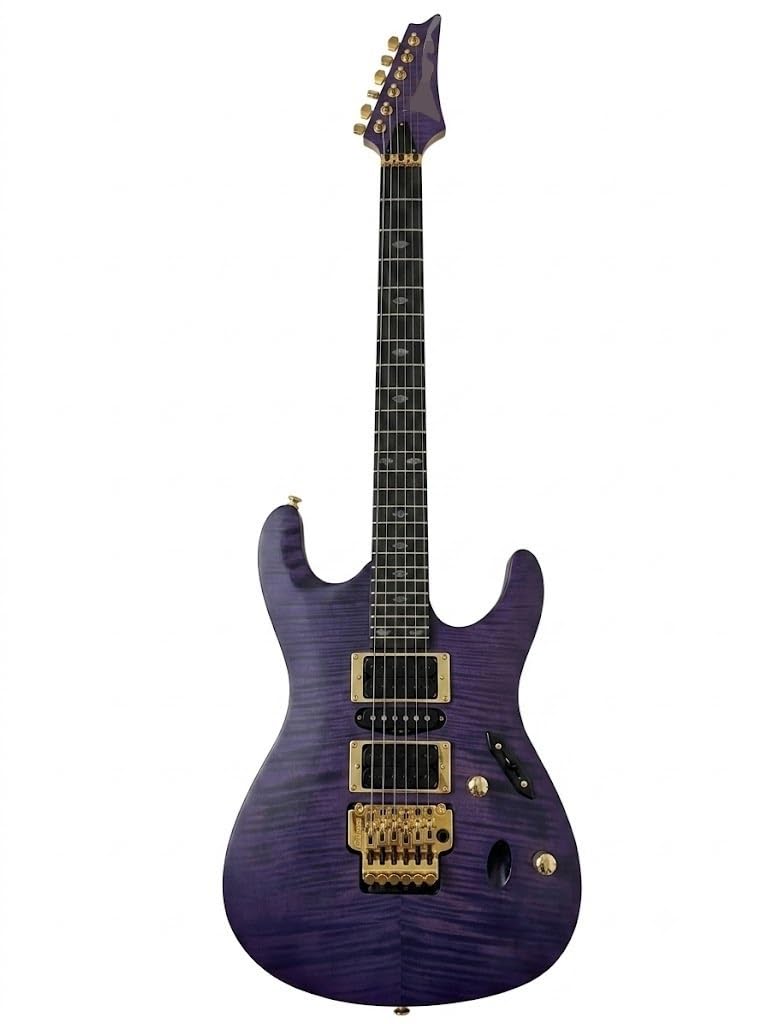 Chitarra elettrica Solid Body, viola trasparente con intarsio Tree of Life e pickup HSH, 6 corde full size for rock progressivo (Guitarra Eléctrica)