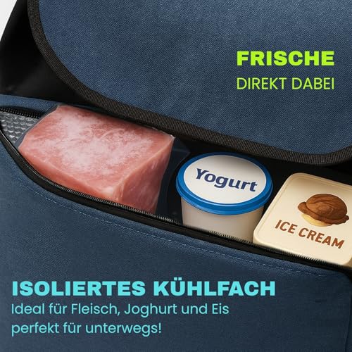 Allyson® Einkaufstrolley klappbar mit Reflektoren & Kühltasche, Einkaufswagen 45L Kapazität, Wetterfester Shopping Trolley, Treppensteiger Trolley mit Geräuschlosen Rädern & Abnehmbarer Tasche - Blau – Bild 7