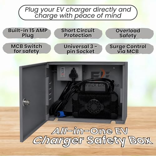 Image of FORNICK Electric Two-Wheeler Charger Box with Lock - Durable Metal Body, Weatherproof, Inbuilt 15 AMP Plug & MCB for Safety - Wall Mountable, Compatible with Ola, Ather, Bajaj, TVS, and More