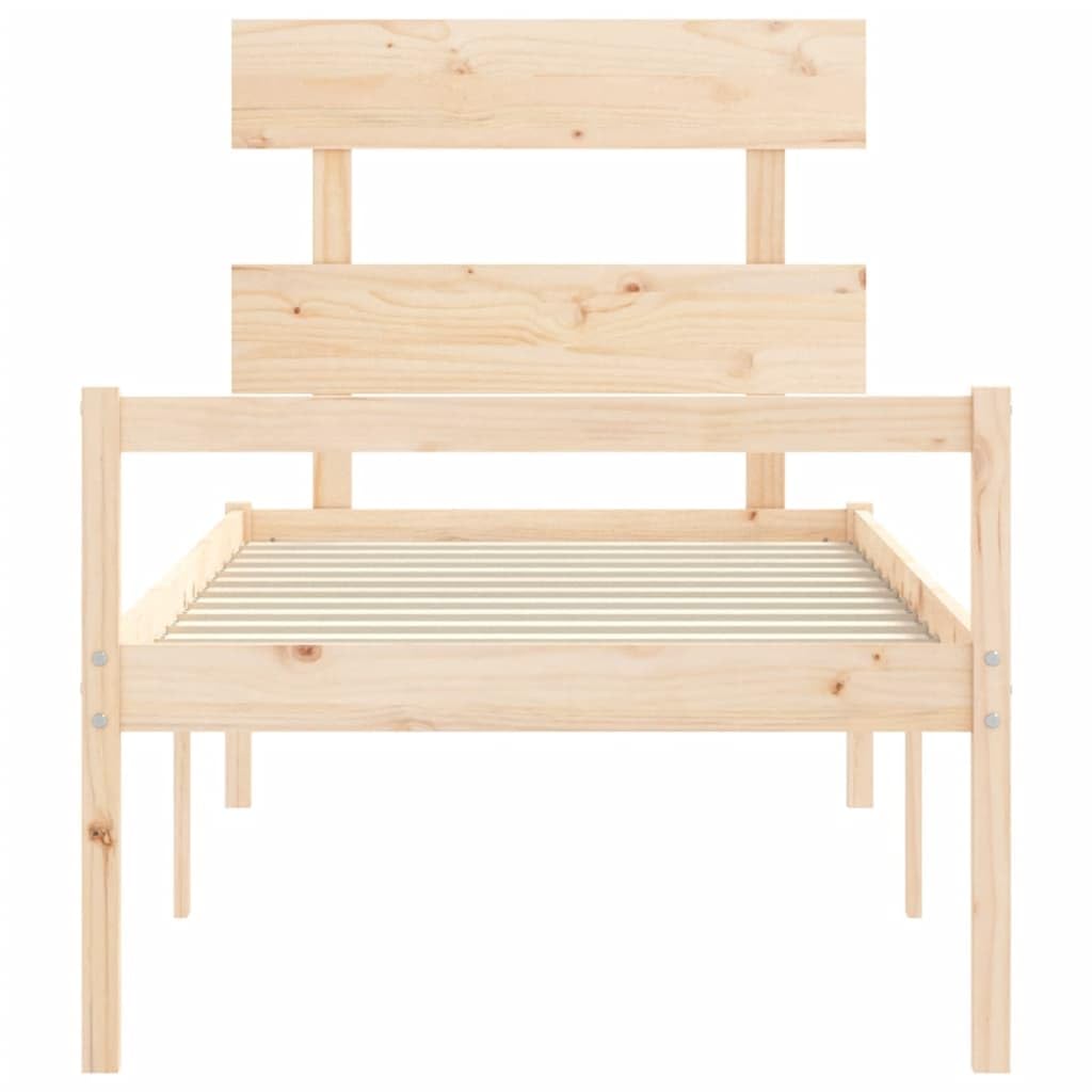 Massiv Kiefernholz Seniorengerecht Sitzhöhe 45 cm Braun 75 x 190 cm | Seniorenbett mit Kopfteil Massivholz Kiefer 80x195 cm Sitzhöhe 45 cm hohe Stauraum Bettgestell