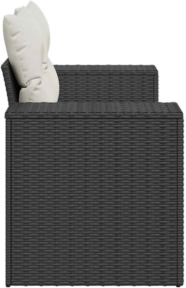 BOWERY HILL Modular 2-Seater Garden Sofa, Poly Rattan, Black and Cream Finish, 73.2 x 24.4 x 27.2 in, Outdoor Use, Weather-Resistant with Hidden Storage for Patio or Balcony