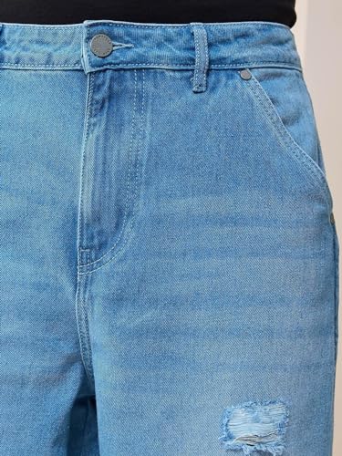 Image of Bewakoof Men Mid Rise 100% Cotton Solid Straight Fit Jeans|Straight Fit Jeans - Regular Fit | Classic Denim Pants | Everyday Casual