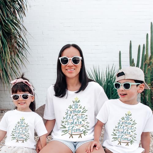 Oh Come Let Us Adore Him - Christian Christmas Shirt - Jesus Manger Christmas Tree - Boy Girl Toddler Youth Kids Clothing4