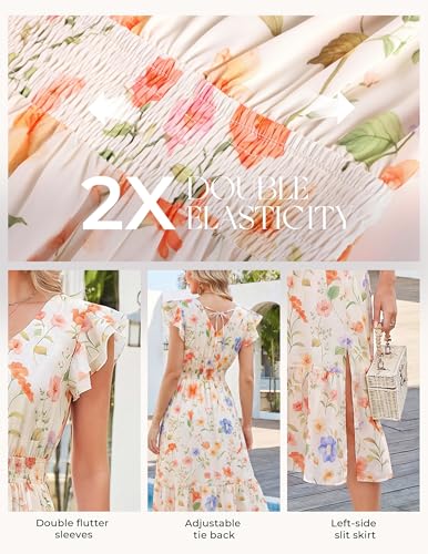 Image of GRACE KARIN 2026 Womens Summer Dresses V Neck Ruffle Sleeve Floral Boho Beach Dress A-Line Swing Midi Wedding Guest Sundress