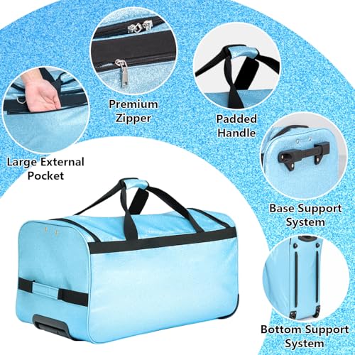 Rolling Dance Competition Bag with Retractable Garment Rack, 29 Inch, Blue, Wheeled Travel Suitcase with Privacy Curtain (Blue)3