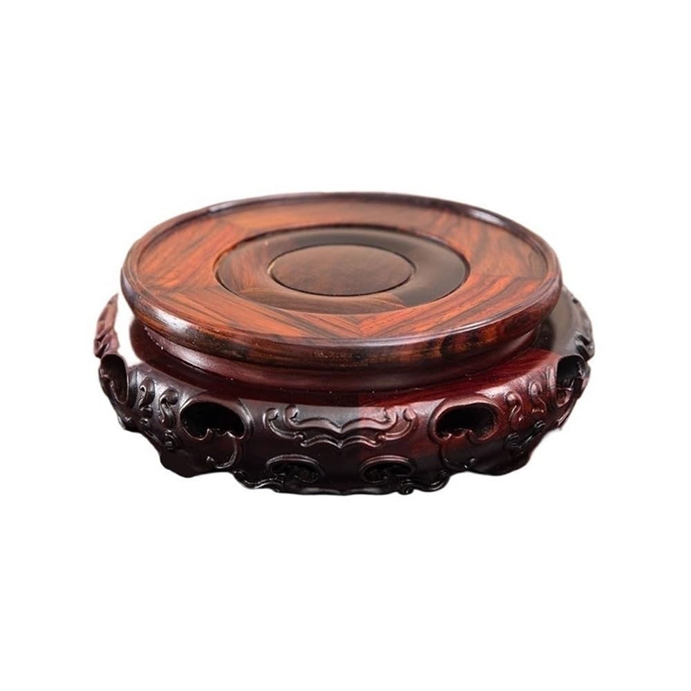 birene Vase Stand Rotatable Mahogany Bonsai Pedestal, Hollow Out Carving Vase Teapot Base(S)