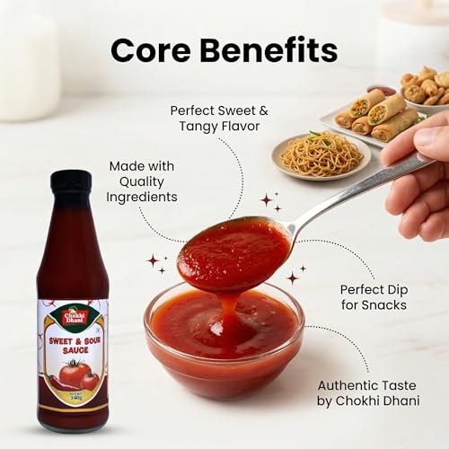 Image of Chokhi Dhani Sweet & Sour Sauce 340g | Tangy Indo Chinese Dipping Sauce | Perfect for Spring Rolls, Chicken & Snacks | Balanced Sweet Spicy Flavour