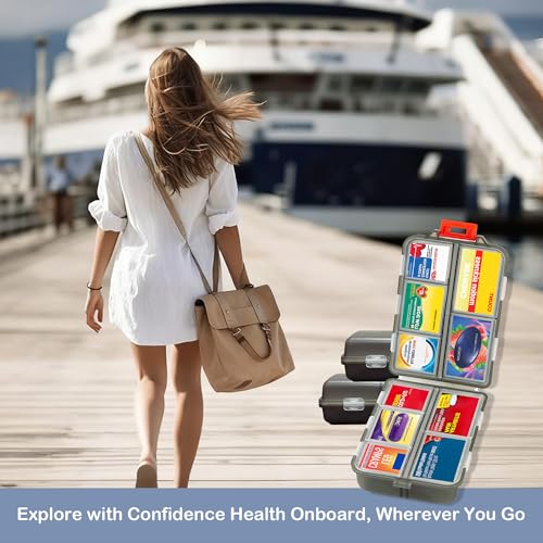 Image of Extra Large Pill Organizer with 161 Medicine Labels, Travel Pill Case | Gray Extra large case with 10 compartments for 7-day pill planning, vitamins, supplements, and travel