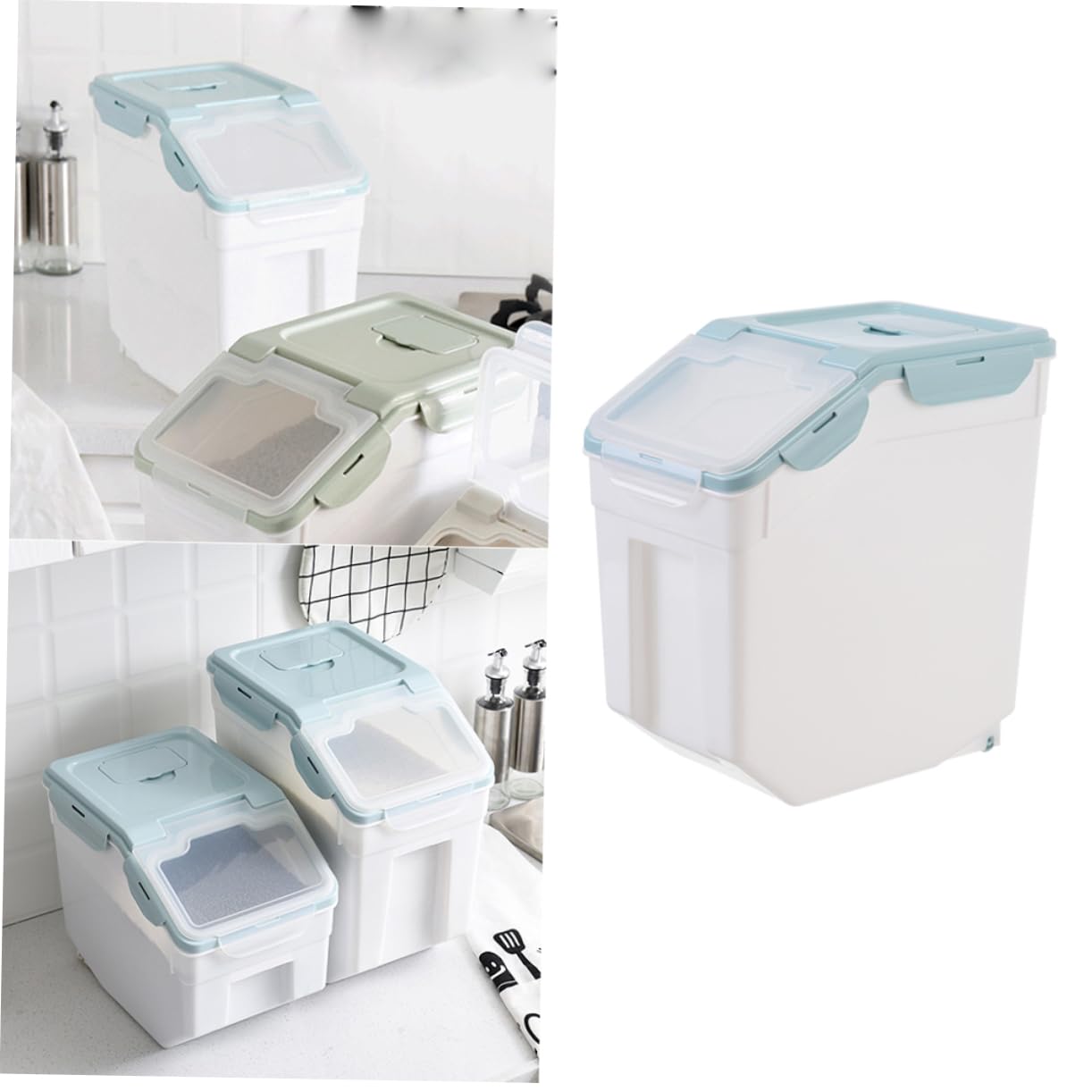 Yardwe Pet Food Storage Bin Moisture Dustproof Dry Food Container Nordic Blue for Dog Food Elegant Design Durable with Snap Tight Lid to Keep Food