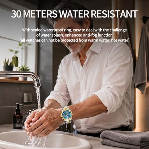 Image of OLEVS Men's Watch Luxury Sun-noon Phase Waterproof Dress Chronograph Analog Quartz Stainless Steel Multifunction Fashion Watch with Date, Big Dial 44mm, Luminous Hands Scales