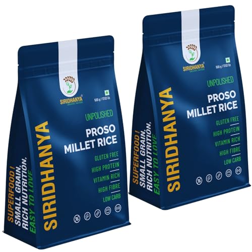 Image of Siridhanya unpolished whole grains Proso Millet | Gluten-Free, High plant based Protein & Fibre-Rich Superfood - Low GI, Vitamin-Packed Healthy Rice Alternative | Natural Grain for healthy life (500 g x 2 Pack)