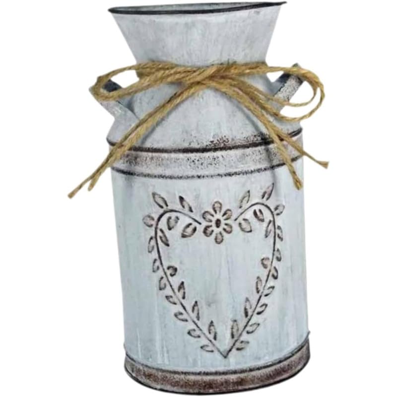 Tubayia Jarrón rústico para leche, jarrón francés, maceta de metal para flores artificiales, decoración rural de salón (estilo B)