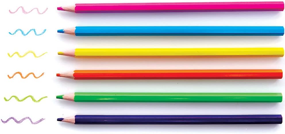 Baker Ross FC847 Neon Colouring Pencils - Pack of 12, for Kids and Adults, Bright Colour, Yellow,Orange,Blue,Green,Pink,Purple