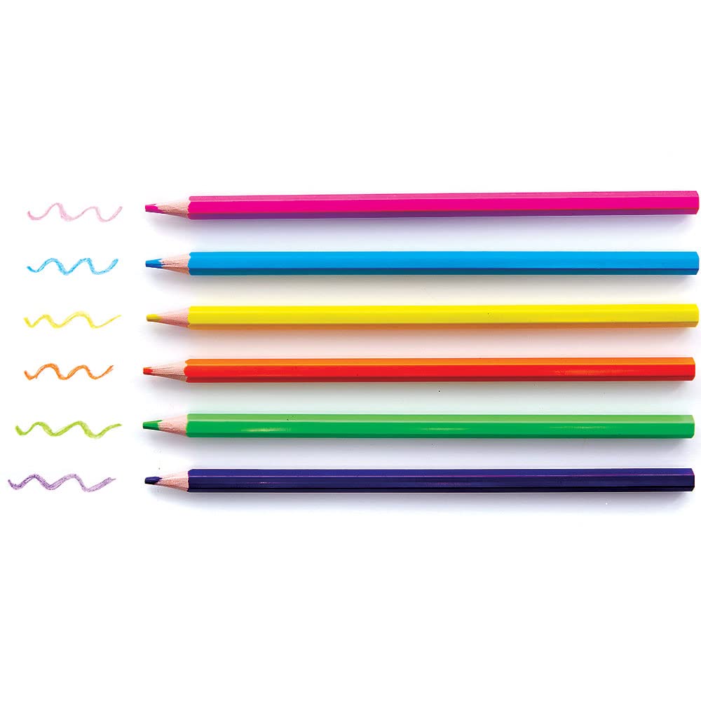 Baker Ross FC847 Neon Colouring Pencils - Pack of 12, for Kids and Adults, Bright Colour, Yellow,Orange,Blue,Green,Pink,Purple