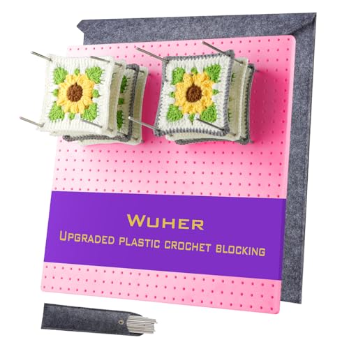 Image of wuher 13''Granny Square Blocking Boards for Crochet Projects, Crochet Blocking Board with 20 pegs, Large-Sized Plastic Blocking Board is a Gift for Crochet Enthusiasts and Beginners (Pink)