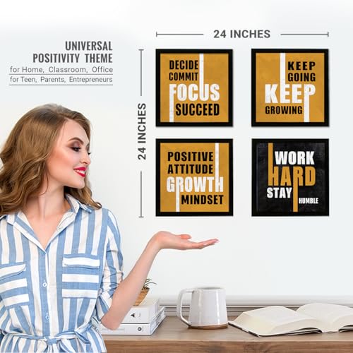 Image of Chaka Chaundh - Motivational Quotes frames for OFFICE & STUDENT- business and study room -Decide Keep Commit Going Focus Keep Succeed Growing Positive Work Attitude Growth Hard Mind-set Stay Humble - (11 X 11 inches - set of 4)