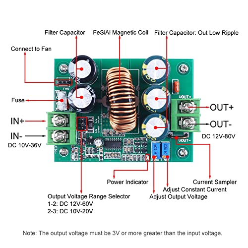 image for 720W High Power DC to DC Boost Converter, PEMENOL DC 10-36V to 12-80V 