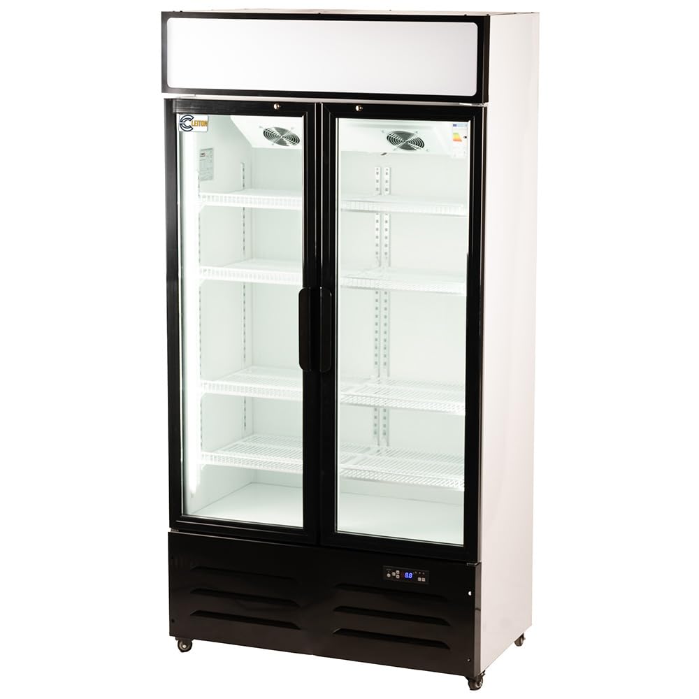 Cleiton® Armario Expositor Refrigerador 2 Puertas de Cristal 600 Litros Doble Cristal Templado Refrigeracion Ventilada Antivaho 1000x570x1980 mm | Vitrina Expositora Refrigerada | Nevera Frio Bebidas