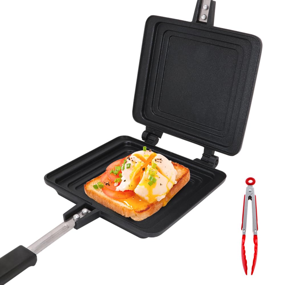 Sartén Antiadherente de Doble Cara, Sartén Multifunción Cuadrada de Cocina para Tortillas Sándwiches Tostadora de Desayuno para Acampar al aire libre, Sin PFOA