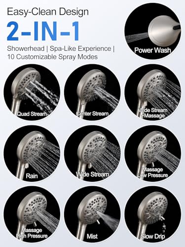 Image of Woindo Shower Faucet Set with Slide Bar, 12 inch Rain Shower Head /8'' Side Shower Head and 10 Setting Handheld Ceiling Mount 3 Push Button Diverter Complete Rainfall Shower System Included Valve Trim Kit