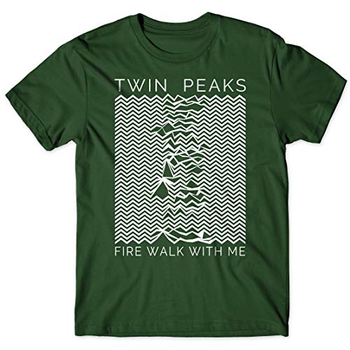 LaMAGLIERIA Herren-T-Shirt Twin Peaks Unknown Pleasure White Logo - 100% Baumwolle 90's tv Show t-Shirt, M, Grün
