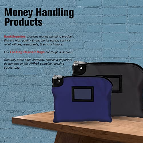 BankSupplies Laminated Nylon Locking Deposit Bag - Black - 15W x 11H - 2 Keys Included for Each Bag - HIPAA - Puncture Resistant Laminated Nylon - Double Stitched Seams